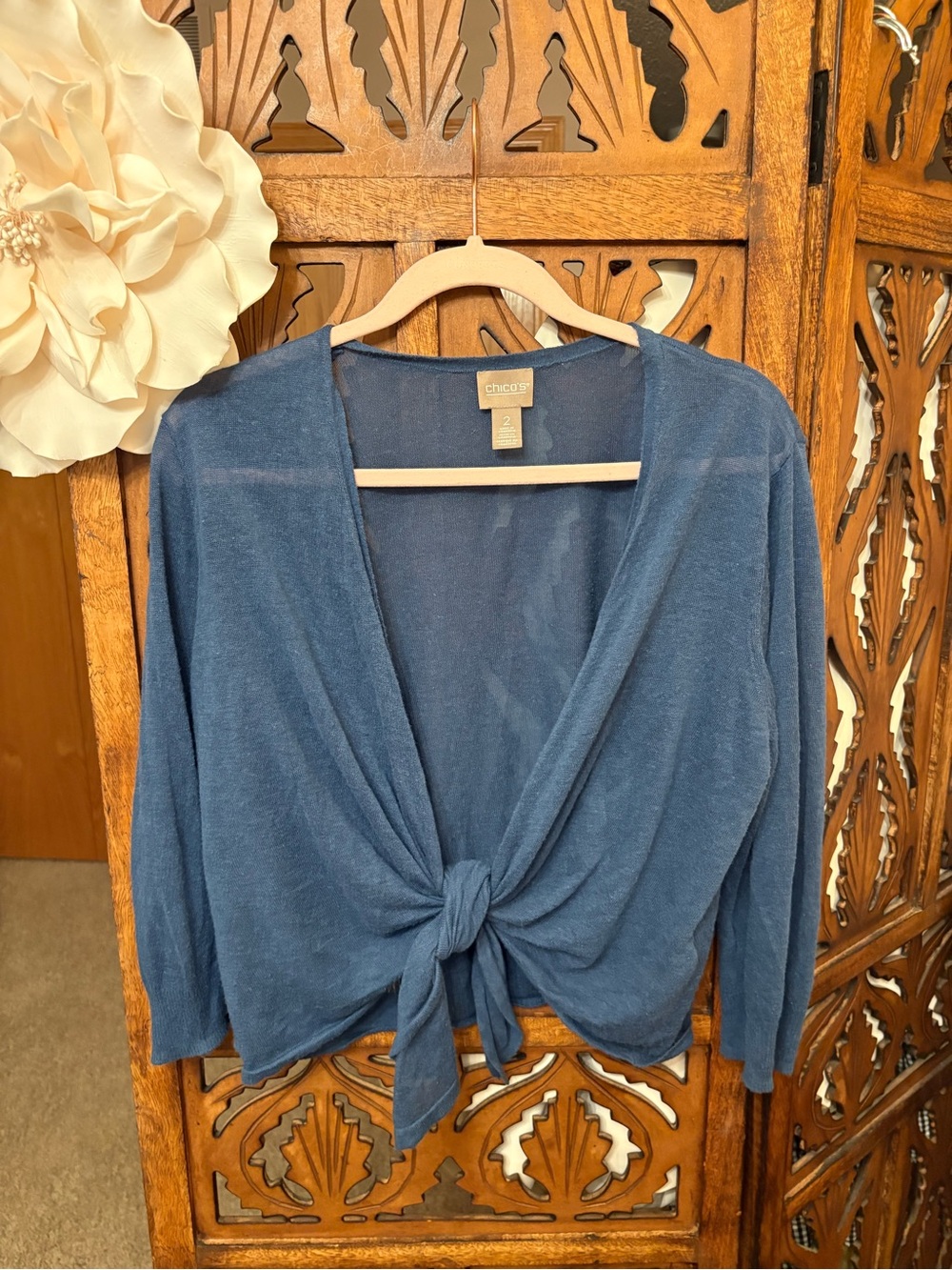 Chico's Blue Tie-Front Knit Cardigan